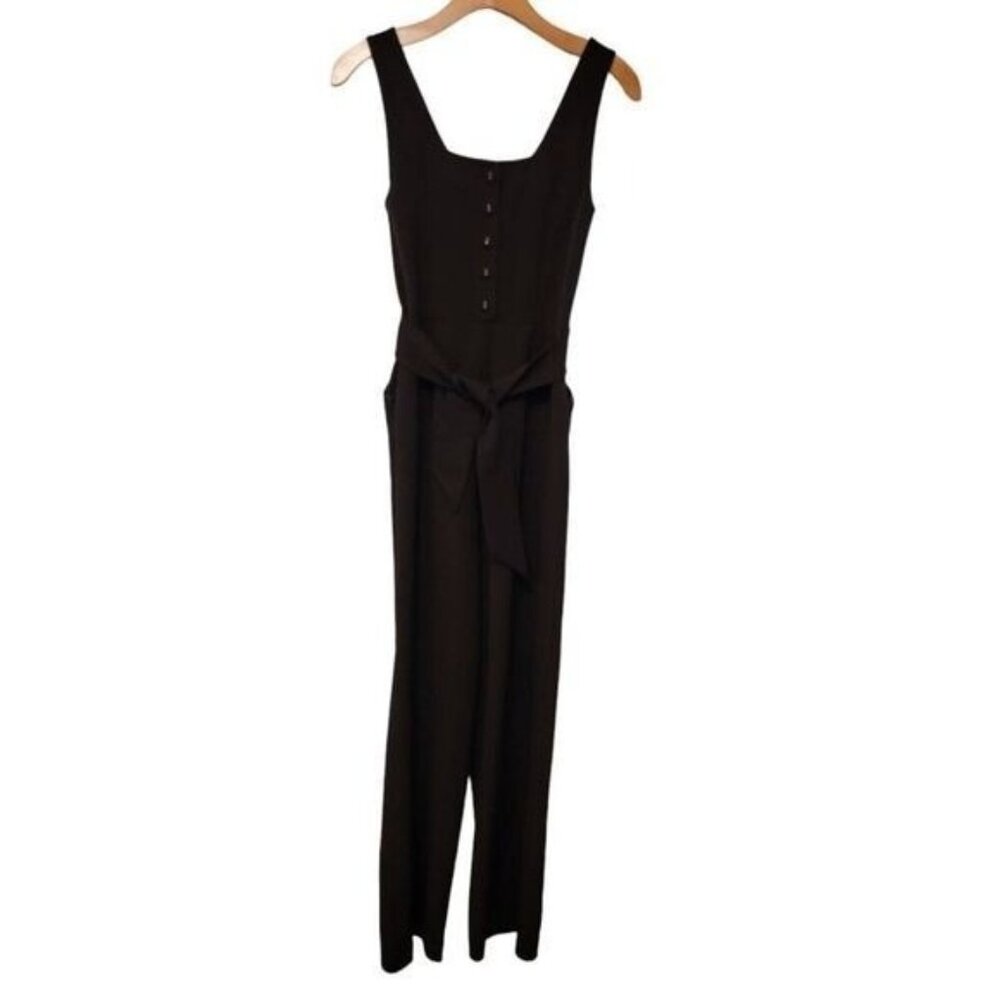 Anthropologie Kachel Black Jumpsuit Belted Pockets Sz 2‎ Sleeveless
